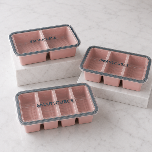 SMARTCUBES Starter Bundle i pink — tre portionsbakker med 2, 3 og 4 rum inklusive låg